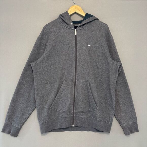 Nike 2000s Grey Essential Zip Up Hoodie Size Large Cotton Blend Classic Swoosh - Picture 1 of 12